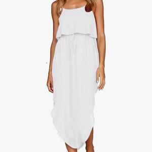 Casual Summer Cowl Neck Chiffon Loose Dress with Adjustable Shoulder Straps